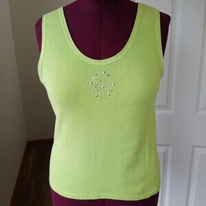 Made to Match Spring Green Rhinestone Tank Top Large Vintage Y2K lime cotton